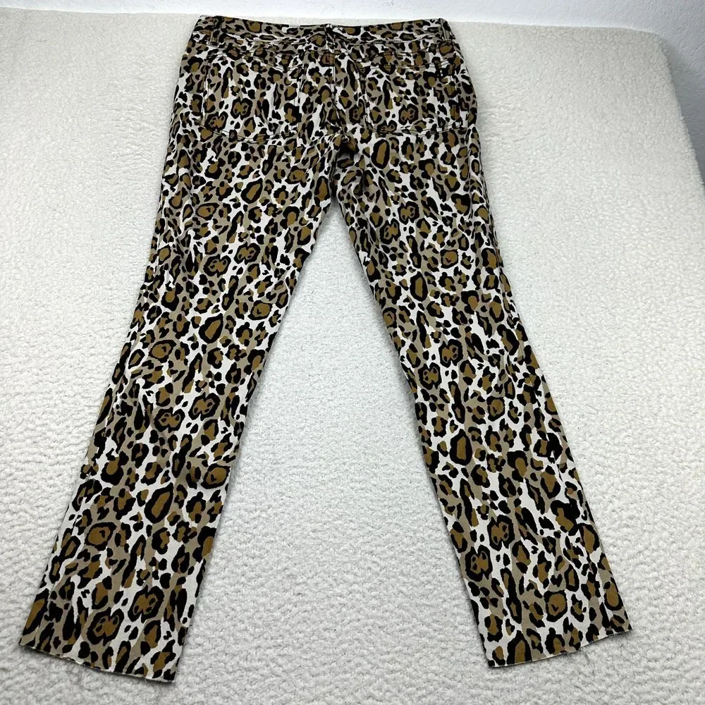 Tory Burch Leopard Print Super Skinny Jeans Women's 31 Brown Low‎ Rise Stretch